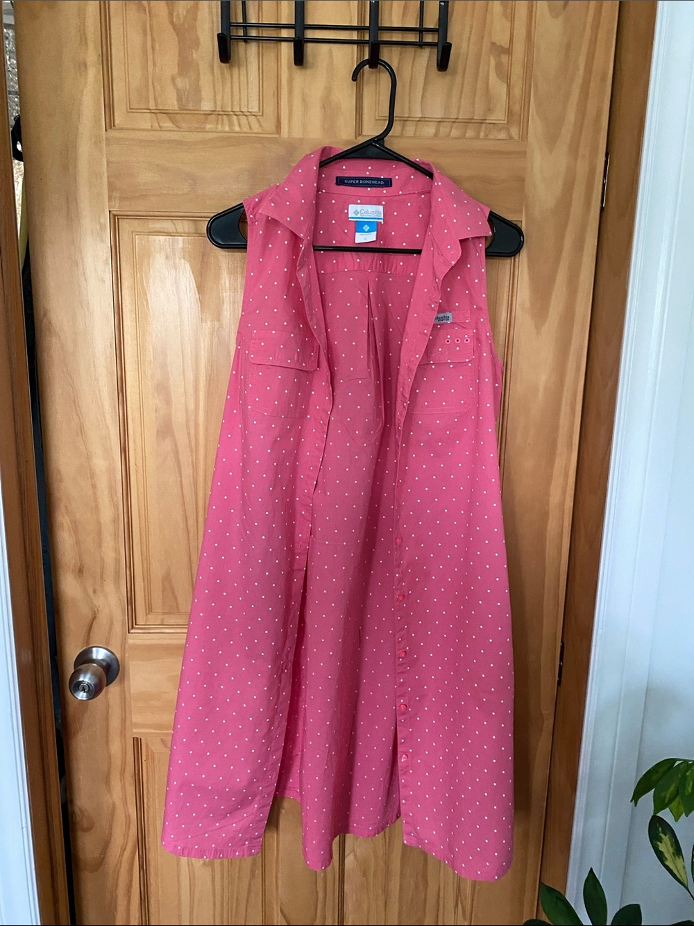 Columbia Pink Polka Dot Sleeveless Button-Front Dress